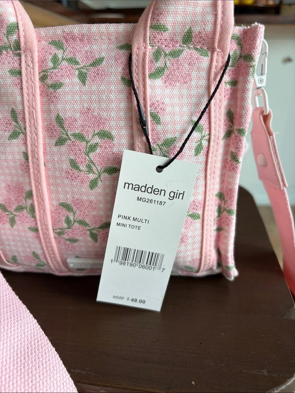 Madden Girl Pink Floral Crossbody with Bear Charm and Matching Pouch
